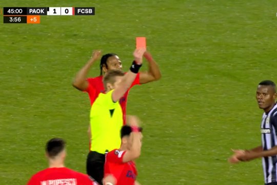 S-a întors roata la Salonic! PAOK, obligată să joace în inferioritate numerică cu FCSB, după eliminarea lui Taison