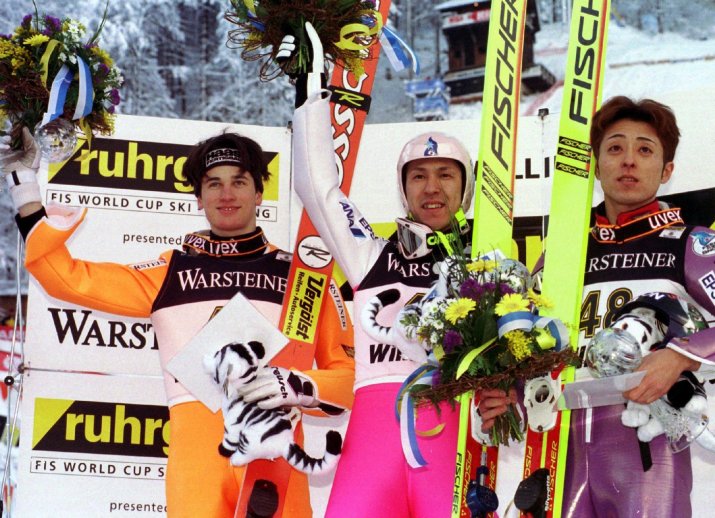 Martin Schmitt, Noriaki Kassai și Kazuyoshi Funaki in 1999 la Willingen