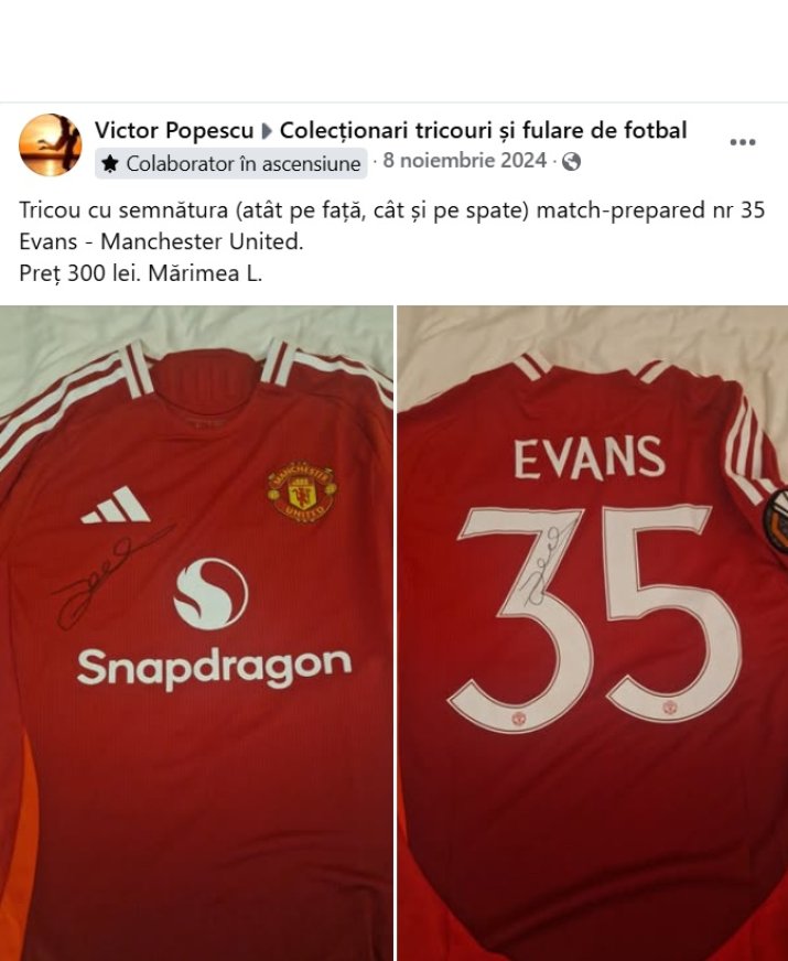 Tricou semnat de Jonny Evans, după meciul Manchester United - PAOK, scor 2-0