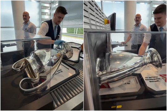 Trofeul Ligii Campionilor, la control: ”Nu e scutit!”. Imagini senzaționale din aeroport