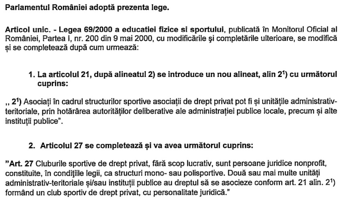 Modificarea propusă de PSD pentru Legea Sportului
