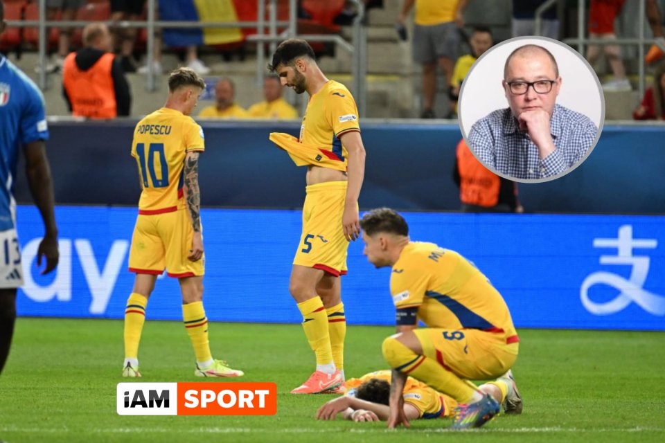 Octavian Popescu, Umit Akdag și Louis Munteanu, triști după înfrângerea cu Italia, 0-1, în primul meci de la Euro U21 2025