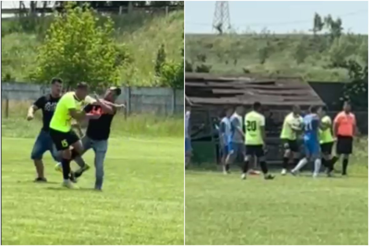 Și-au împărțit pumni în timpul meciului. Imagini șocante de pe terenul de fotbal, la un meci din liga a patra