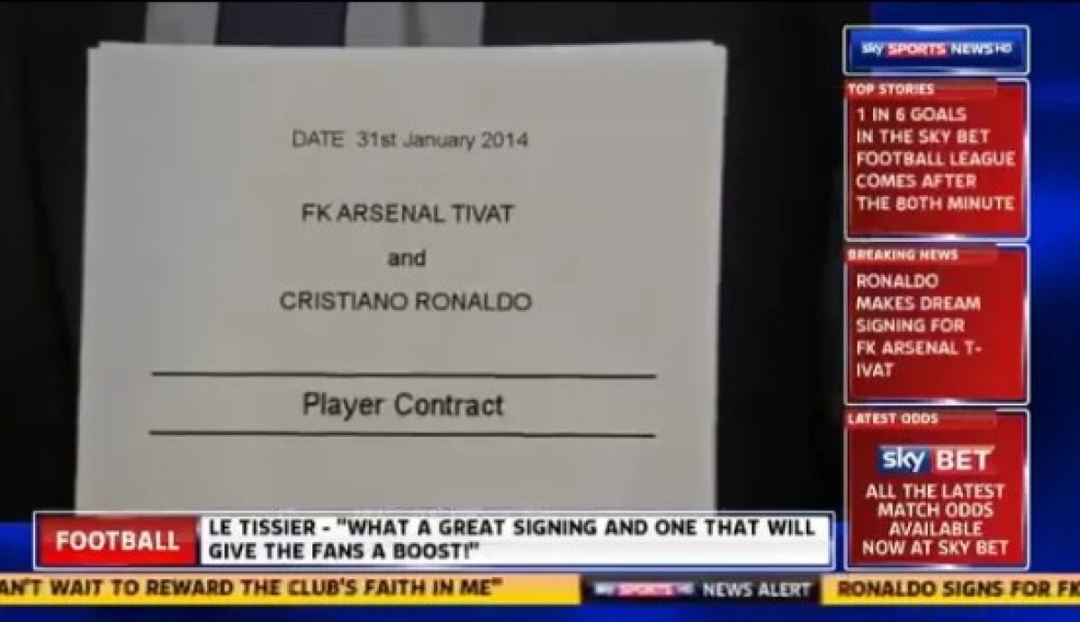 Anunțul fictiv al parafării înțelegerii dintre Ronaldo și clubul din Muntenegru, prezentat la Sky Sport