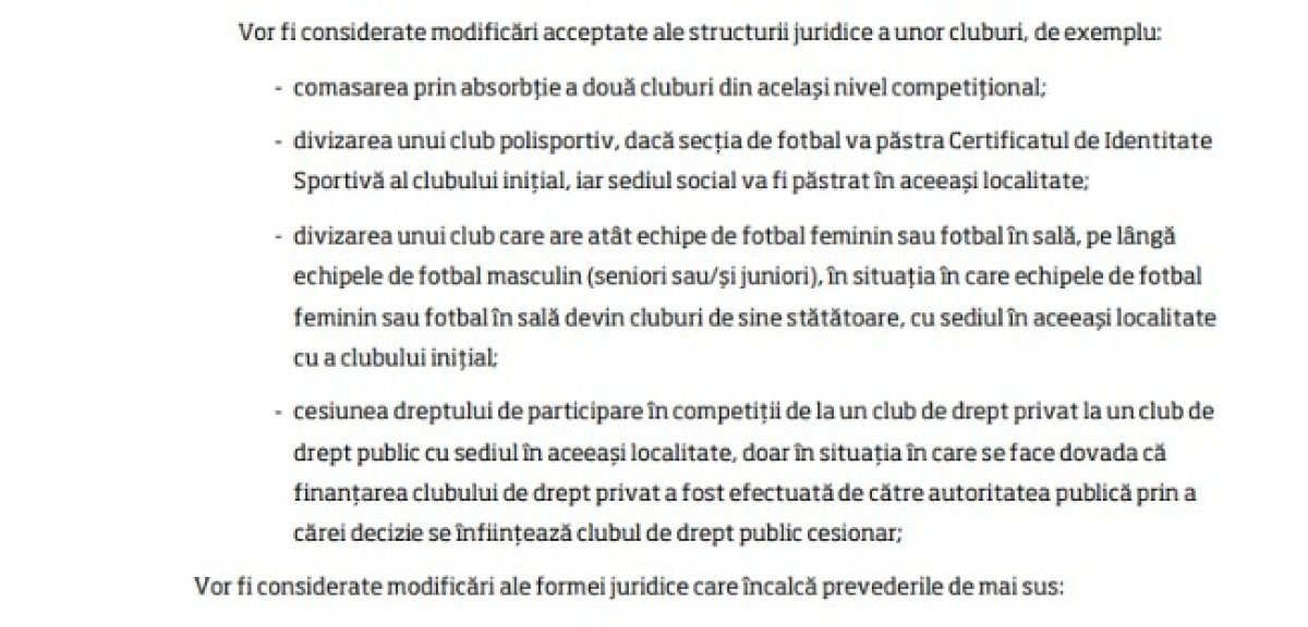 Criteriile de acceptare a modificării structurii juridice ale unor cluburi