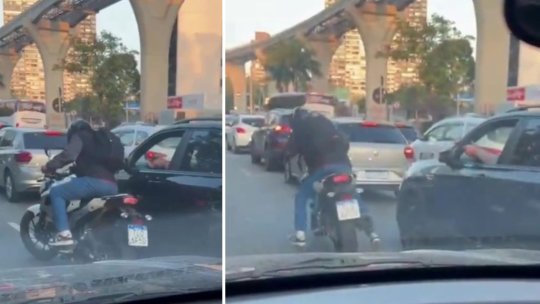 Imagini tulburătoare surprinse în trafic! Tentativa de jaf care a luat o turnură dramatică pentru hoț | FOTO