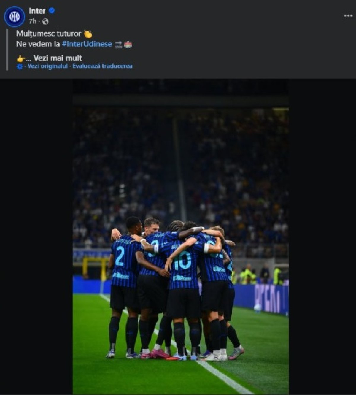 Postarea publicată de Inter după victoria cu Torino