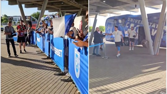 ”Haideți, băieți! Precum Mihai Viteazul!” Cum au fost întâmpinați jucătorii Craiovei la stadionul din Bănie