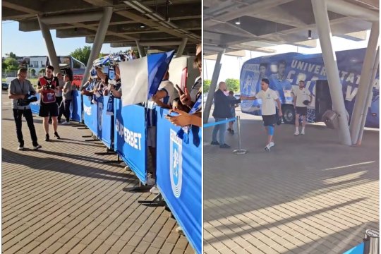 ”Haideți, băieți! Precum Mihai Viteazul!” Cum au fost întâmpinați jucătorii Craiovei la stadionul din Bănie