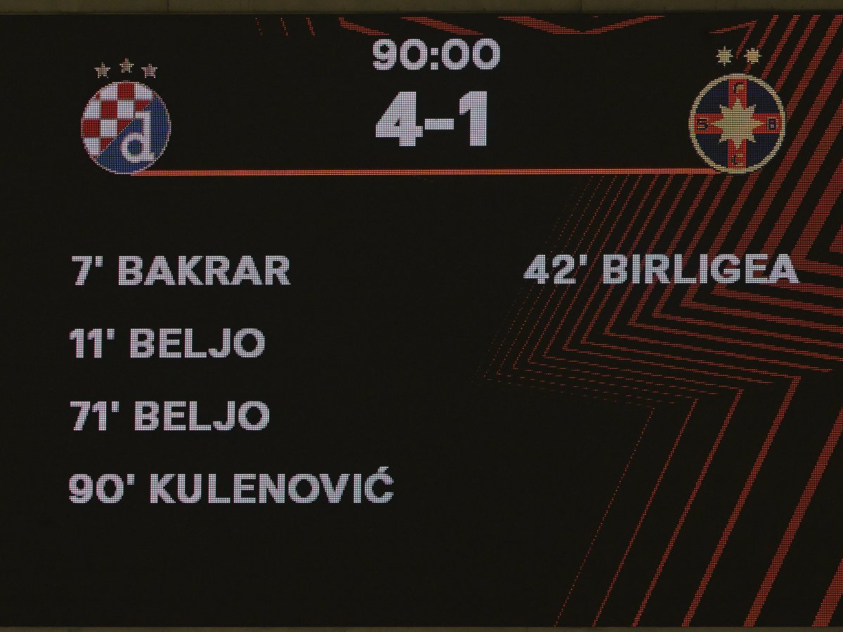 Așa a arătat tabela arenei Maksimir la finalul jocului dintre Dinamo Zagreb și FCSB