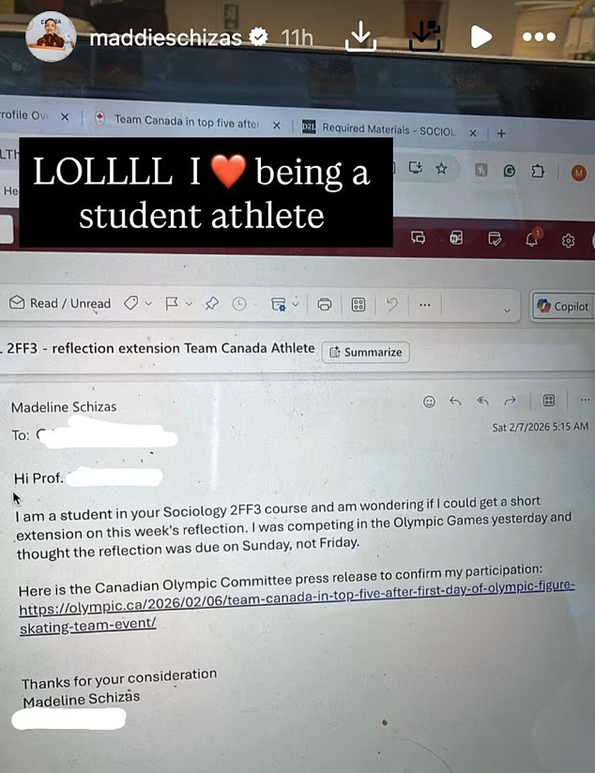 Mailul trimis de Maddie Schizas