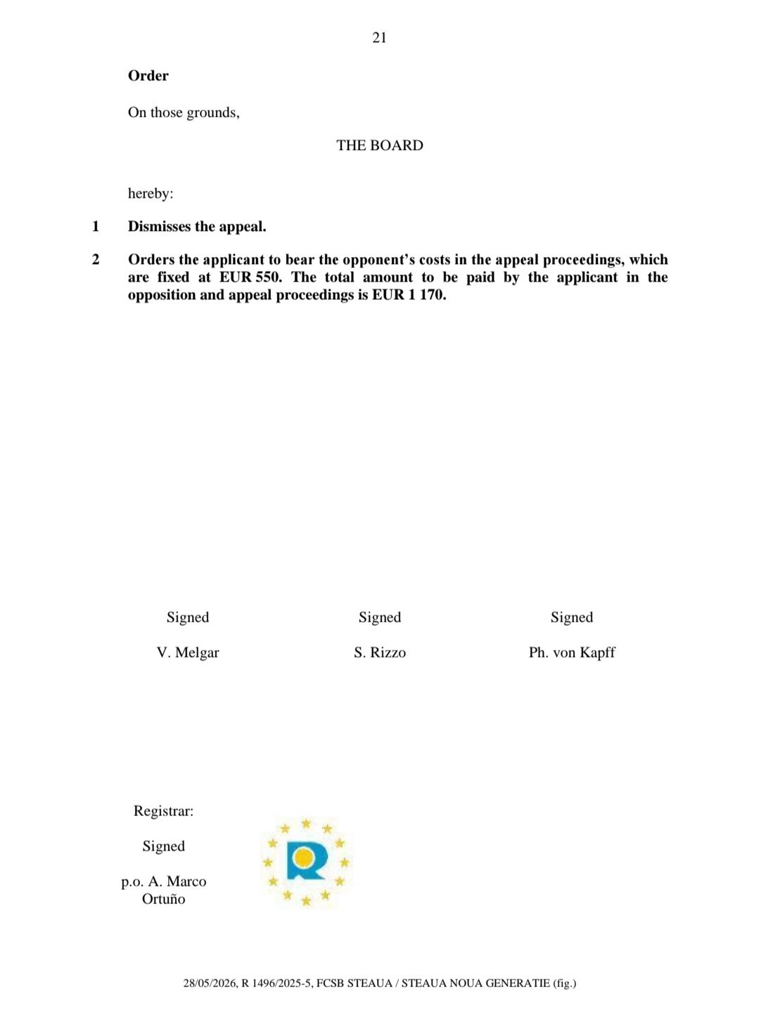 Decizia dată de EUIPO în cazul FCSB Steaua