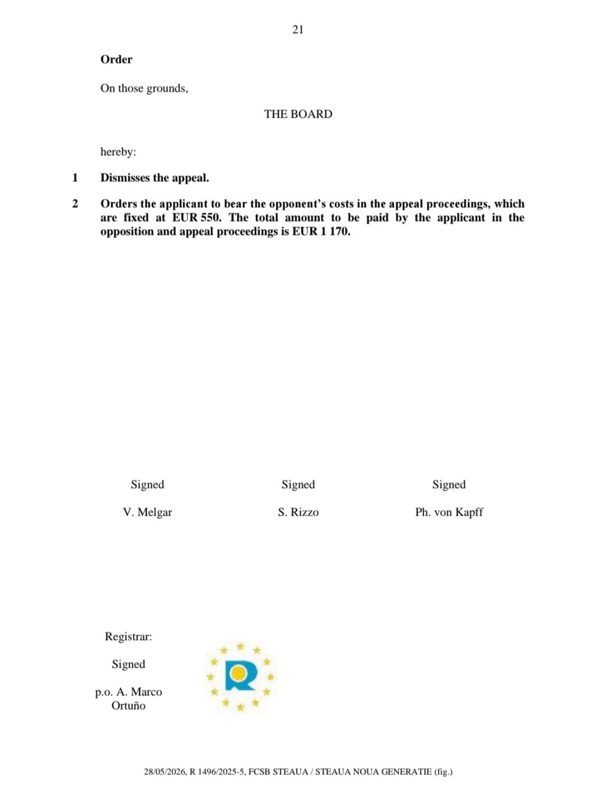 Decizia dată de EUIPO în cazul FCSB Steaua