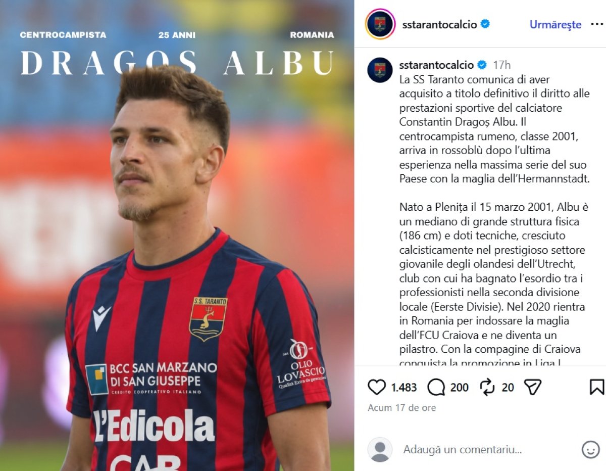 Dragoș Albu își va continua cariera în liga a cincea din Italia