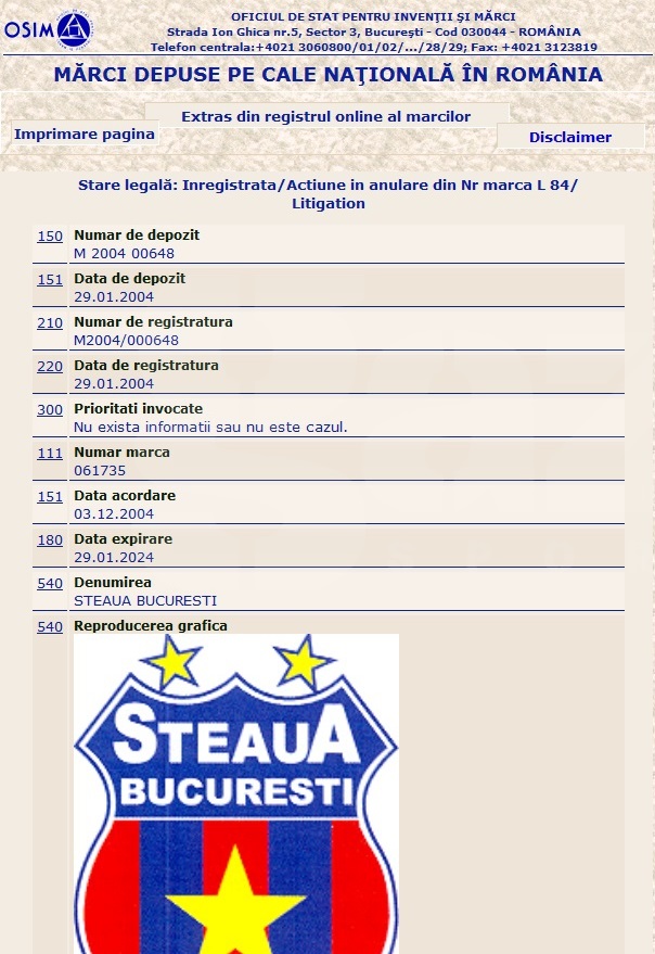 Marca Steaua înregistrată de Gigi Becali în 2004