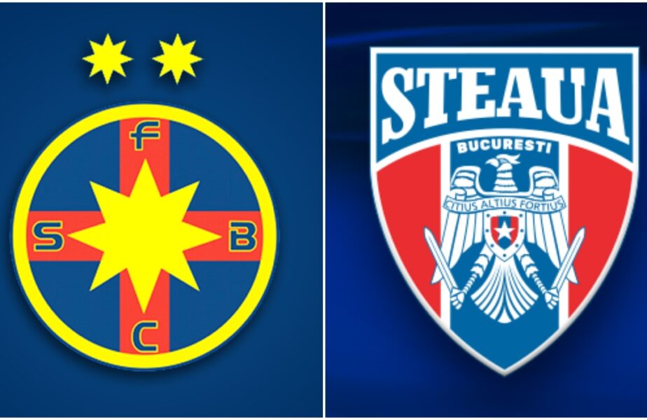 Sigla FCSB-ului, în stânga, și sigla CSA Steaua, în dreapta