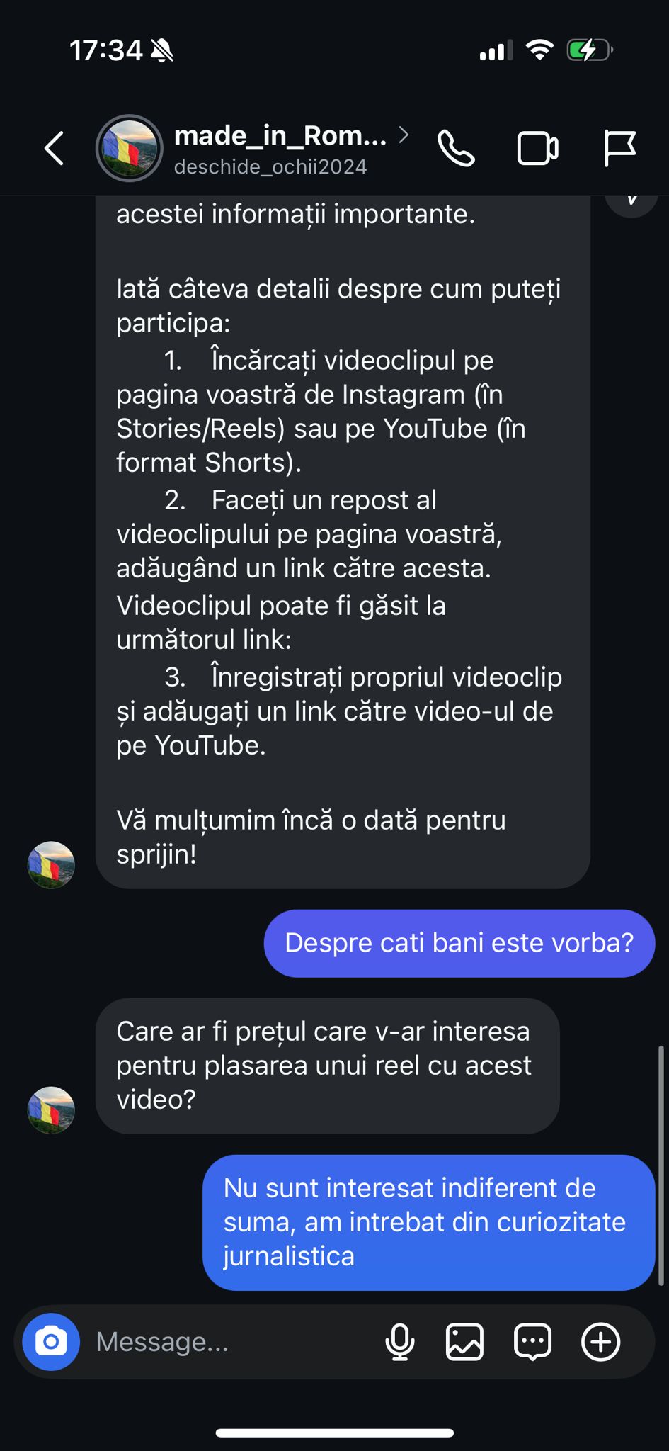 Capturi Instagram în care un jurnalist iAMsport.ro e întrebat dacă vrea să-l promoveze pe Victor Ponta