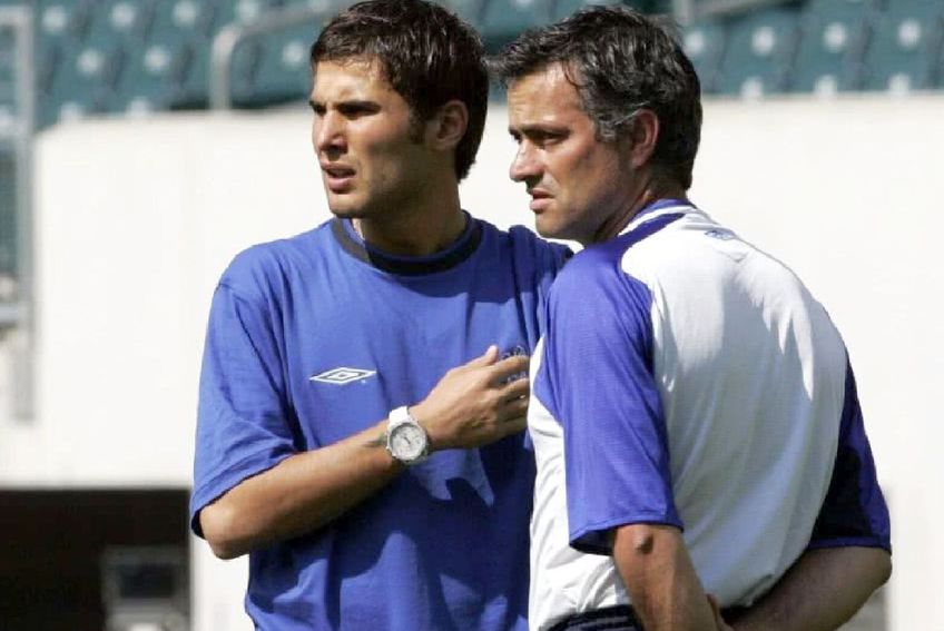 Adrian Mutu și Jose Mourinho.